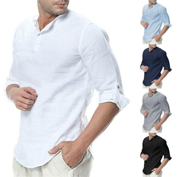 men's casual shirts mens long sleeve button plain blouse comfy stand collar tee, White;black
men's casual shirts mens long sleeve button plain blouse comfy stand collar tee, White;black