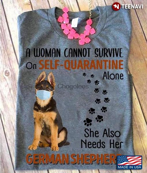 men's t-shirts a woman cannot survive on self quarantine alone she also needs her german shepherd for dog lover, White;black
men's t-shirts a woman cannot survive on self quarantine alone she also needs her german shepherd for dog lover, White;black