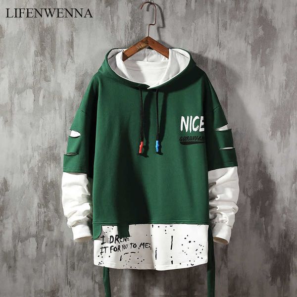lifenwenna men broken hoodies autumn male fashion hoodies men's sweatshirts solid color splice hoodies street style hip hop 210528, Black
lifenwenna men broken hoodies autumn male fashion hoodies men's sweatshirts solid color splice hoodies street style hip hop 210528, Black