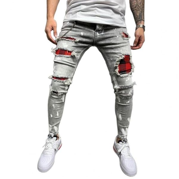 men's jeans fashion men solid color patchwork skinny fit ripped stretch denim pants, Blue
men's jeans fashion men solid color patchwork skinny fit ripped stretch denim pants, Blue