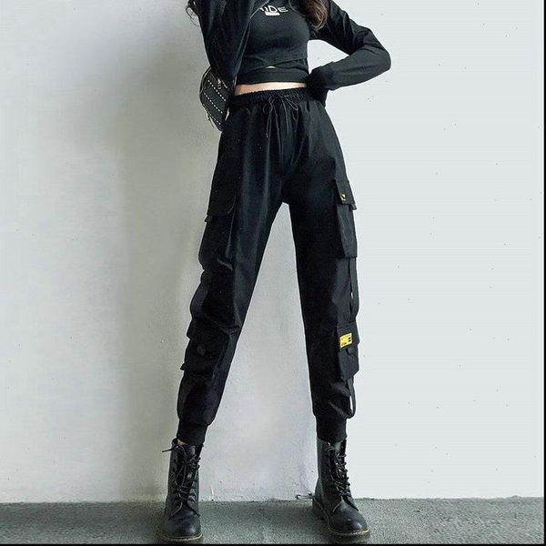 womens cargo pants black ribbon pocket jogger elastic waist high streetwear harajuku pant punk females trousers harem pants, Black;white
womens cargo pants black ribbon pocket jogger elastic waist high streetwear harajuku pant punk females trousers harem pants, Black;white