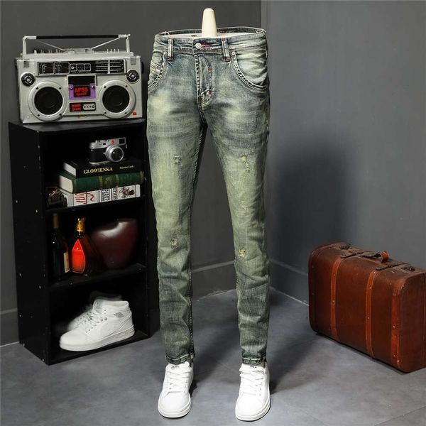 autumn and winter used jeans men's slim fit small foot casual elastic hole pants, Blue
autumn and winter used jeans men's slim fit small foot casual elastic hole pants, Blue