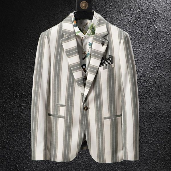 men's suits & blazers korean fashion blazer men 2021 bleazer for spring striped dress suit coat wedding casual, White;black
men's suits & blazers korean fashion blazer men 2021 bleazer for spring striped dress suit coat wedding casual, White;black