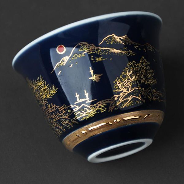 cups & saucers blue glaze golden mountain tea cup handmade ceramic personality water mug ceremony accessoies master single bowl