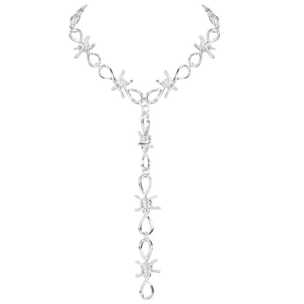 2021 single layer y-shaped thorns chains necklaces punk hip-hop style combined with gold clavicle chain all-match personality simple necklac, Silver
2021 single layer y-shaped thorns chains necklaces punk hip-hop style combined with gold clavicle chain all-match personality simple necklac, Silver