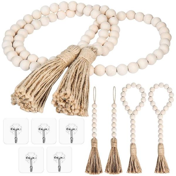 decorative objects & figurines wood bead garland set with tels,prayer beads farmhouse wall hanging decoration 5 pcs adhesive hooks
decorative objects & figurines wood bead garland set with tels,prayer beads farmhouse wall hanging decoration 5 pcs adhesive hooks