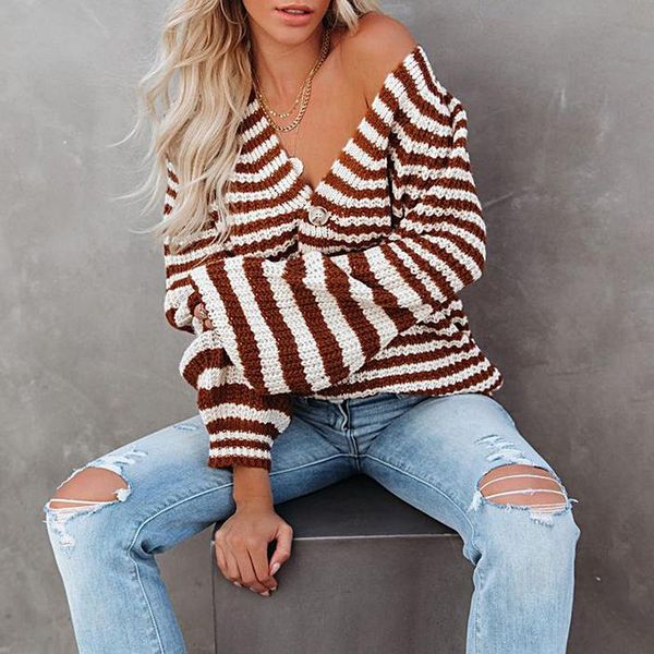 women's knits & tees striped knitted cardigan loose and lazy single-breasted v-neck blouse 2021 spring autumn wm*, White
women's knits & tees striped knitted cardigan loose and lazy single-breasted v-neck blouse 2021 spring autumn wm*, White