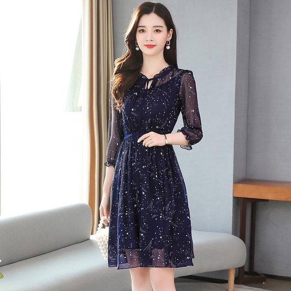 casual dresses korea style floral chiffon dress women 2021 summer three quarter sleeve bow o neck waist slimming elegant mesh blue, Black;gray
casual dresses korea style floral chiffon dress women 2021 summer three quarter sleeve bow o neck waist slimming elegant mesh blue, Black;gray