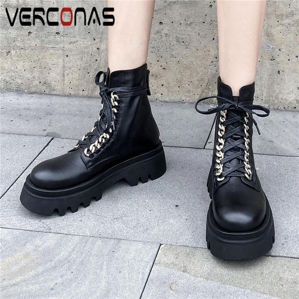 boots verconas women ankle autumn winter platforms shoes woman genuine leather metal decoration lace-up back zipper, Black
boots verconas women ankle autumn winter platforms shoes woman genuine leather metal decoration lace-up back zipper, Black
