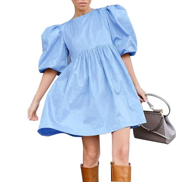 party dresses women puff sleeve loose mini dress elegant fashion solid blue half o-neck beach holiday plus size, White;black
party dresses women puff sleeve loose mini dress elegant fashion solid blue half o-neck beach holiday plus size, White;black