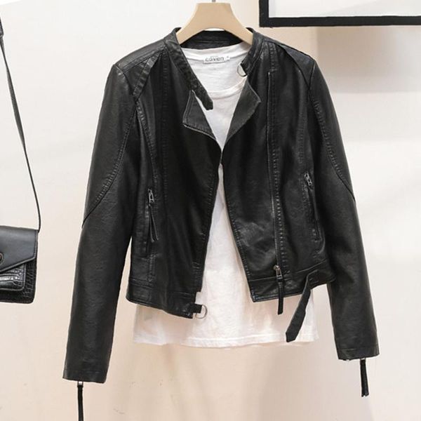 women's leather & faux autumn women jackets casual style 2021 winter zipper stand collar long sleeve female outwear overcoats plain str, Black
women's leather & faux autumn women jackets casual style 2021 winter zipper stand collar long sleeve female outwear overcoats plain str, Black
