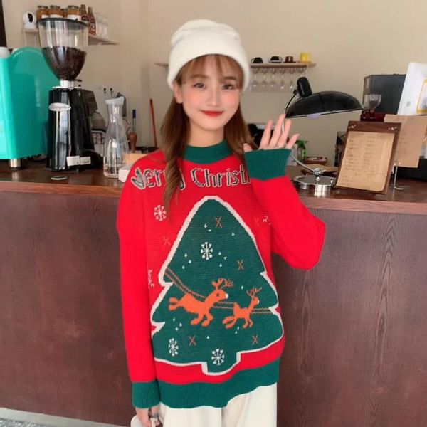 2021 christmas thick winter new retro color matching jacquard loose pullover knitted sweater women mah8, White;black
2021 christmas thick winter new retro color matching jacquard loose pullover knitted sweater women mah8, White;black