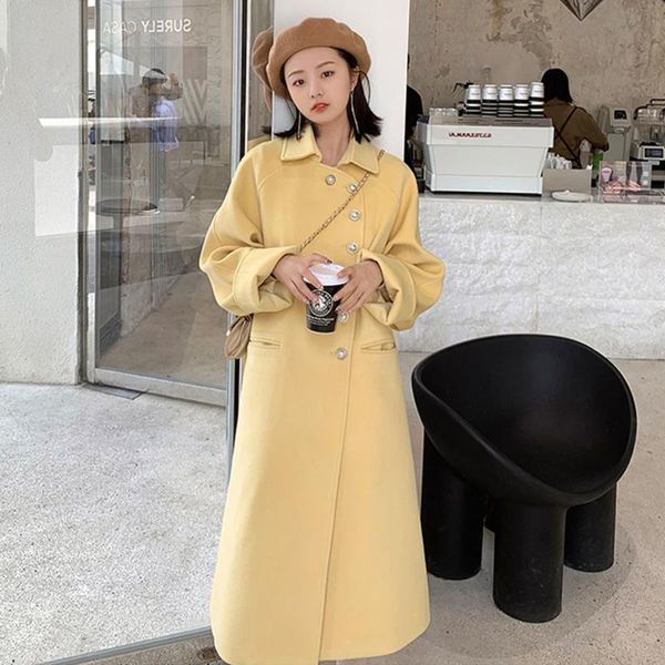 women's wool & blends woolen coat in long doll collar fashion a-line loose women winter warm, Black
women's wool & blends woolen coat in long doll collar fashion a-line loose women winter warm, Black
