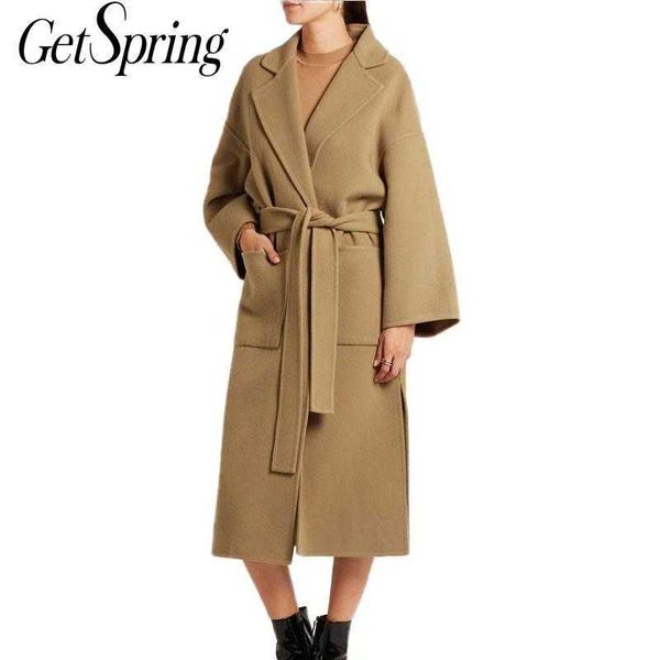getspring women coat wool coats split bandage solid camel s long winter plus size fashion casual 210601, Black
getspring women coat wool coats split bandage solid camel s long winter plus size fashion casual 210601, Black
