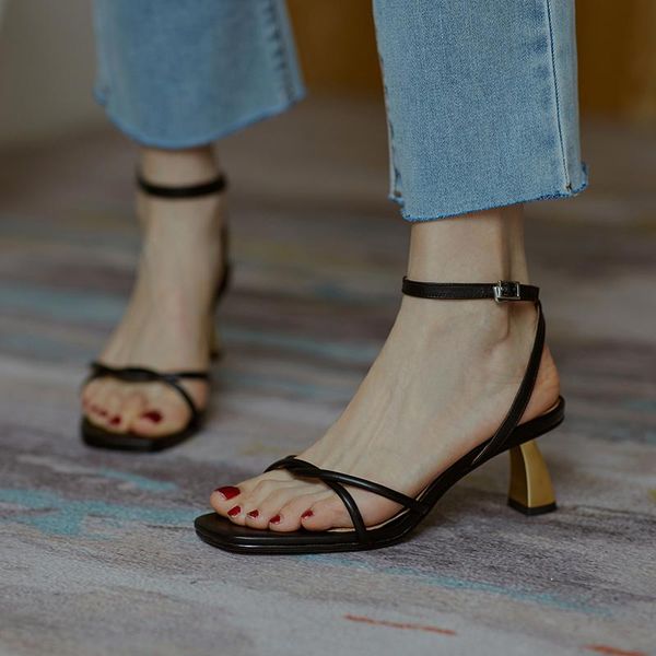 elegant metal high heels sandals genuine leather women's sandals summer shoes women ankle strap wedding basic shoes woman, Black
elegant metal high heels sandals genuine leather women's sandals summer shoes women ankle strap wedding basic shoes woman, Black