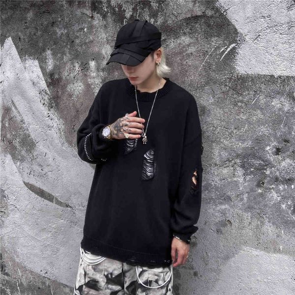 sweater knit guochao solid color hole men's fashion street hip hop lazy loose casual t shirt, White;black
sweater knit guochao solid color hole men's fashion street hip hop lazy loose casual t shirt, White;black