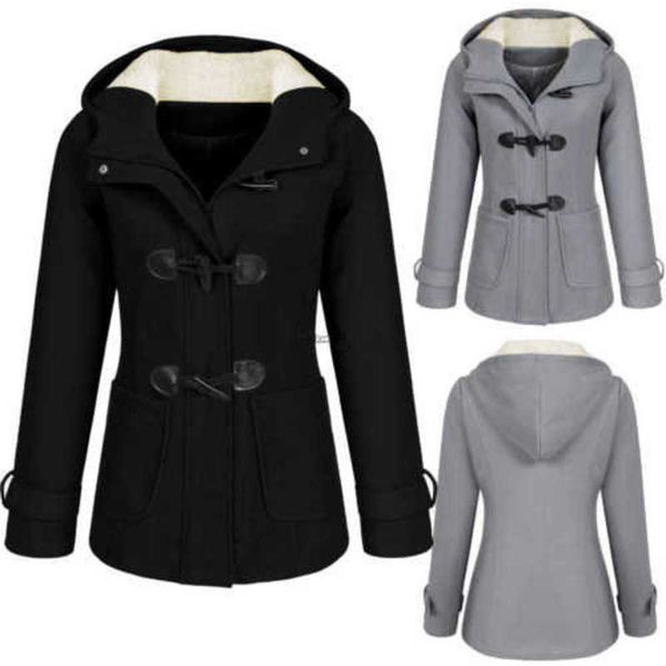 fashion casual winter warm slim hooded jackets coat outwear horn button overcoat autumn women long coat 210928, Black;brown 
fashion casual winter warm slim hooded jackets coat outwear horn button overcoat autumn women long coat 210928, Black;brown