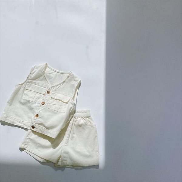 summer kids suit fashion casual cotton and linen breathable vest children set, White
summer kids suit fashion casual cotton and linen breathable vest children set, White