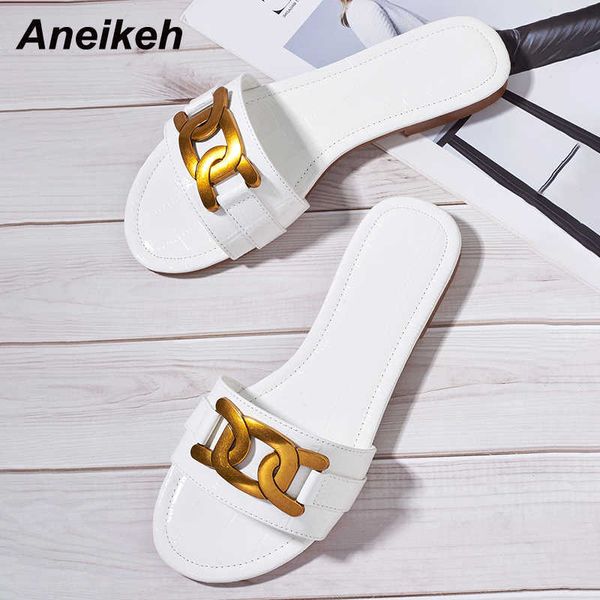 aneikeh summer fashion solid women's slippers concise pu diamond lattice metal decoration open toe flat heel women beach mules 210615, Black
aneikeh summer fashion solid women's slippers concise pu diamond lattice metal decoration open toe flat heel women beach mules 210615, Black