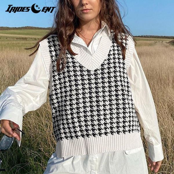 women's vests plaid knitted sweater vest women oversized pullover vintage sleeveless v-neck female waistcoat, Black;white
women's vests plaid knitted sweater vest women oversized pullover vintage sleeveless v-neck female waistcoat, Black;white