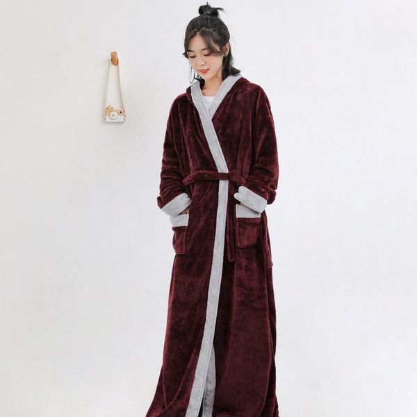 women's sleepwear 2021 warm winter bathrobe women soft as silk extra long kimono bath robe girl dressing gown for flannel robes, Black;red
women's sleepwear 2021 warm winter bathrobe women soft as silk extra long kimono bath robe girl dressing gown for flannel robes, Black;red