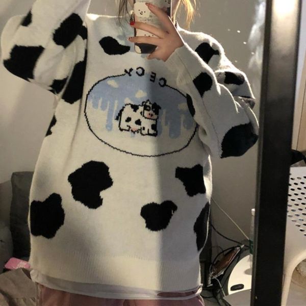 women's sweaters soft waxy cute girl cow loose round neck pullover sweater autumn and winter aging long sleeve female, White;black
women's sweaters soft waxy cute girl cow loose round neck pullover sweater autumn and winter aging long sleeve female, White;black