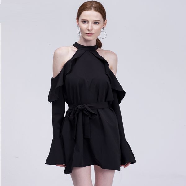 2021 fashion ruffles chiffon dress women halter flare sleeve shirt dress belt off shoulder mini dress vestidos, Black;gray
2021 fashion ruffles chiffon dress women halter flare sleeve shirt dress belt off shoulder mini dress vestidos, Black;gray