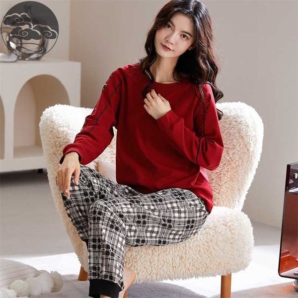 spring autumn women's sleep lounge pajama long sleeved woman pajama set cartoon pyjamas cotton sleepwear  l xl xxl 5xl fashion 211023, Black;red 
spring autumn women's sleep lounge pajama long sleeved woman pajama set cartoon pyjamas cotton sleepwear  l xl xxl 5xl fashion 211023, Black;red
