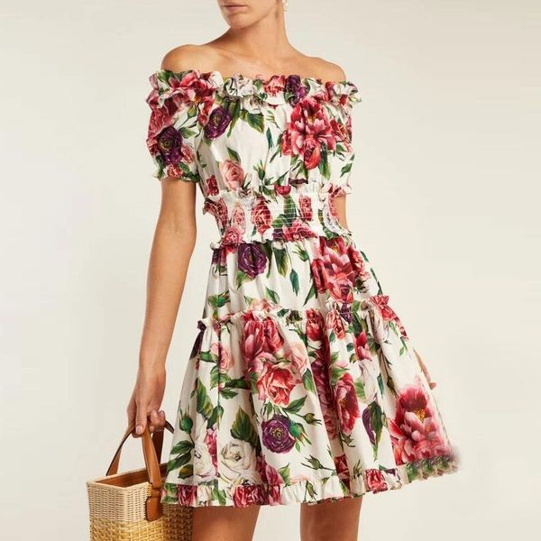 new summer off shoulder beach party dresses women's charming rose flower print ruffles elastic waist short dress vestidos 210303, Black;gray
new summer off shoulder beach party dresses women's charming rose flower print ruffles elastic waist short dress vestidos 210303, Black;gray