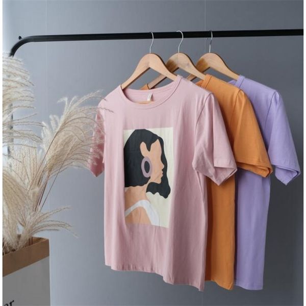 ies summer character t-shirts fashion girls short sleeve printing korean women clothes 95% cotton 210708, White
