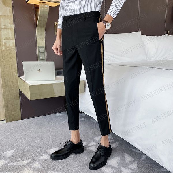 men's pants fashion designs suit custom oversize slim fit trousers with golden stripe decoration prom dress ye0c, Black
men's pants fashion designs suit custom oversize slim fit trousers with golden stripe decoration prom dress ye0c, Black