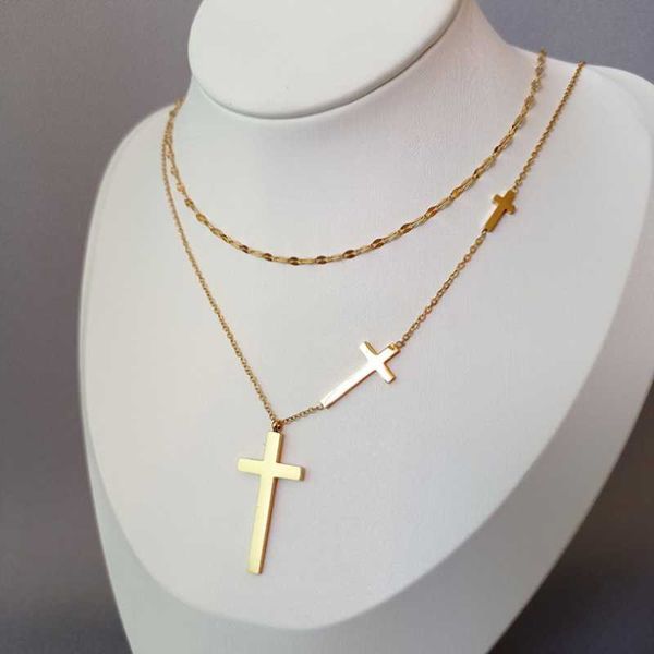 chains 316l stainless steel cross pendant charms double layer chain choker necklace for women fashion fine jewelry party gifts san554, Silver
chains 316l stainless steel cross pendant charms double layer chain choker necklace for women fashion fine jewelry party gifts san554, Silver
