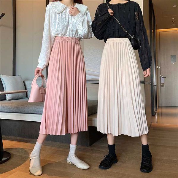 all-match slim temperament high waist a line black pleated skirts women summer chic korean mid length mujer faldas fashion 210610
all-match slim temperament high waist a line black pleated skirts women summer chic korean mid length mujer faldas fashion 210610