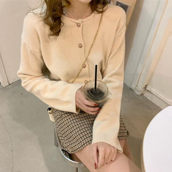 2021 women's fashion ~ new korean version of wild round neck simple single-breasted knitted cardigan sweater women trend, White
2021 women's fashion ~ new korean version of wild round neck simple single-breasted knitted cardigan sweater women trend, White