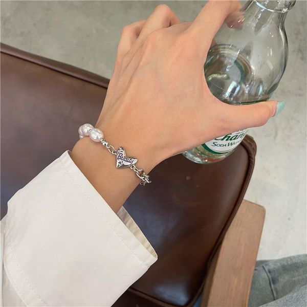 link, chain fashion creative geometric purple letter love pearl personality stitching bracelet 2021 niche trend women's jewelry, Black
link, chain fashion creative geometric purple letter love pearl personality stitching bracelet 2021 niche trend women's jewelry, Black