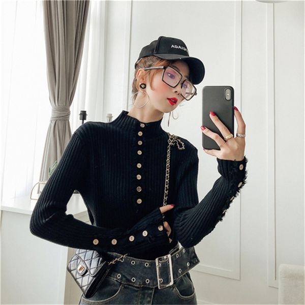 in autumn half-turtleneck fine tuning female pullovers 2021 new chic button all-match korean sweater sweaters a4vx, White;black
in autumn half-turtleneck fine tuning female pullovers 2021 new chic button all-match korean sweater sweaters a4vx, White;black