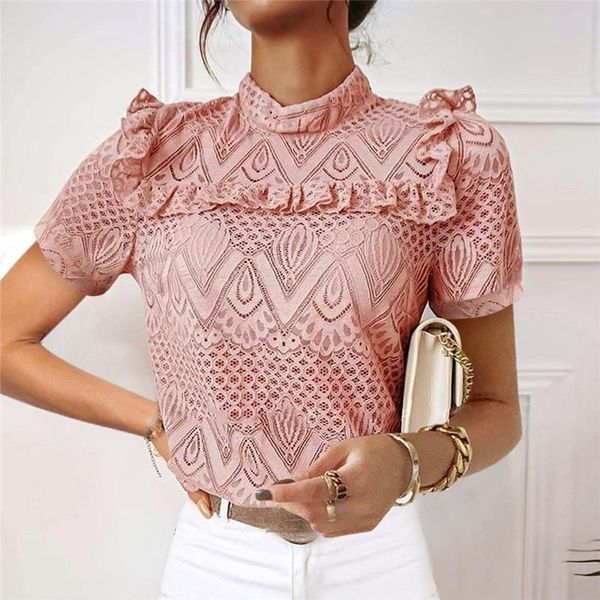 women's blouses & shirts 2021 fashion women lace hollow out solid short sleeve office lady stand neck patchwork blusas, White
women's blouses & shirts 2021 fashion women lace hollow out solid short sleeve office lady stand neck patchwork blusas, White