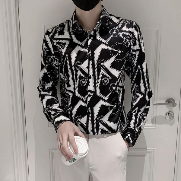 men's casual shirts vintage printed men's long sleeve slim social streetwear fashion luxury shirt party nightclub male clothing, White;black
men's casual shirts vintage printed men's long sleeve slim social streetwear fashion luxury shirt party nightclub male clothing, White;black