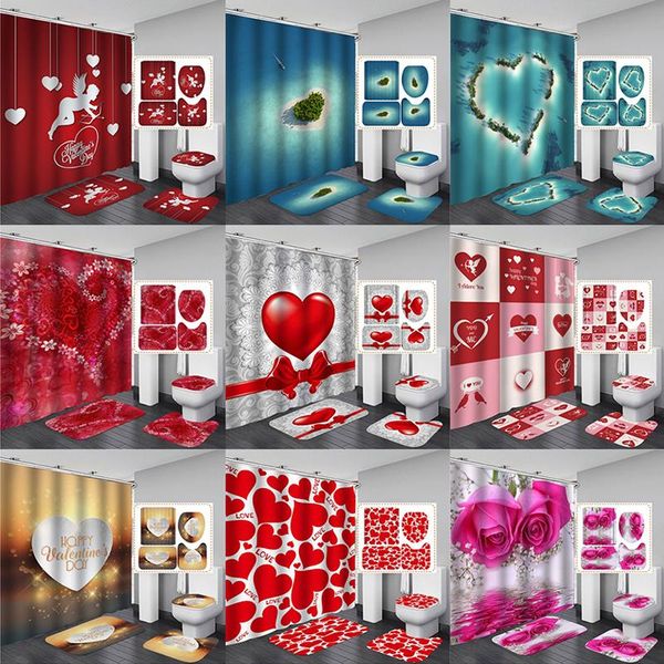 valentine's day bathroom products 3d digital printing shower curtain 4-piece set for home l party decoration
valentine's day bathroom products 3d digital printing shower curtain 4-piece set for home l party decoration