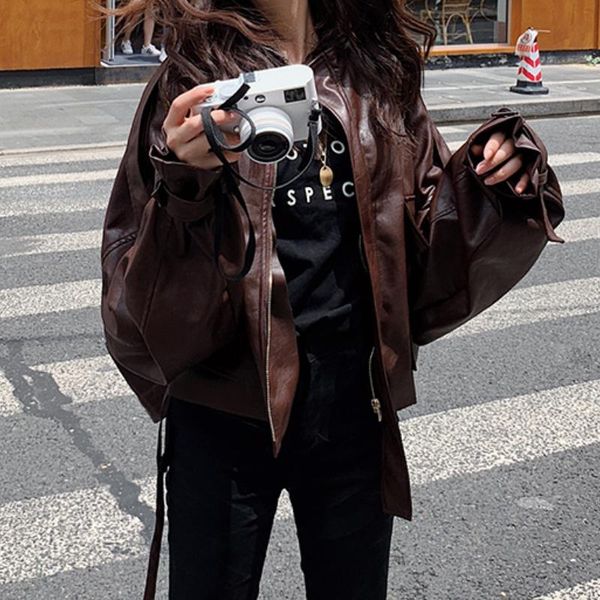 women's leather & faux hip-hop style pu imitation coat autumn and winter moto loose fashion cool zipper short basic brown, Black
women's leather & faux hip-hop style pu imitation coat autumn and winter moto loose fashion cool zipper short basic brown, Black