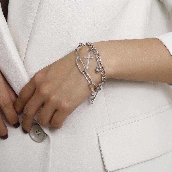 punk cool wind ball geometric hand adornment female religious cross pendant bracelet, Silver
punk cool wind ball geometric hand adornment female religious cross pendant bracelet, Silver