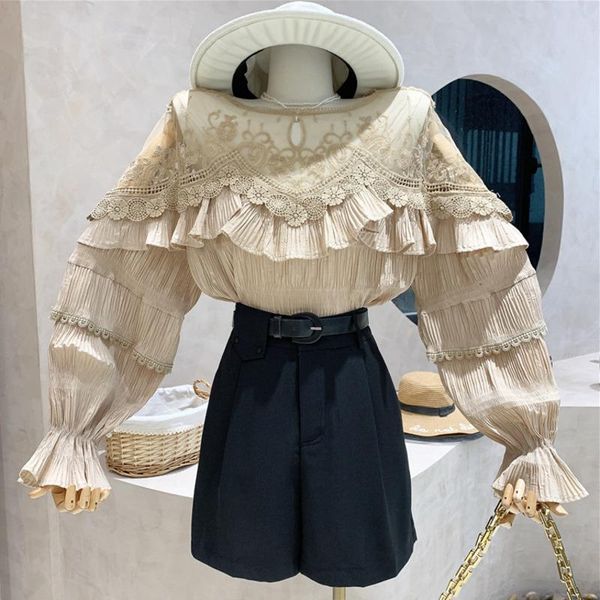 women's blouses & shirts elegant mesh patchwork ruffles chiffon shirt o neck pullover puff long sleeve blusas spring 2021 loose feminin, White
women's blouses & shirts elegant mesh patchwork ruffles chiffon shirt o neck pullover puff long sleeve blusas spring 2021 loose feminin, White