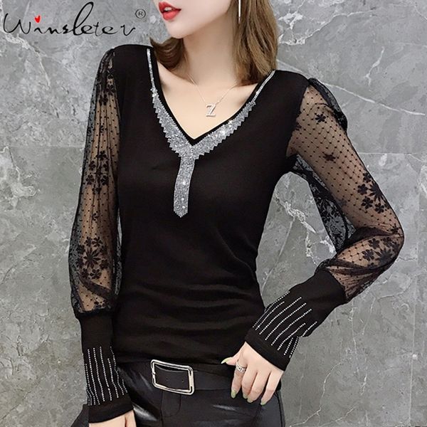 women t-shirt cotton new diamonds tee spring female t shirt lantern sleeve lace v neck tshirts for women clothing t03015b 210306, White
women t-shirt cotton new diamonds tee spring female t shirt lantern sleeve lace v neck tshirts for women clothing t03015b 210306, White