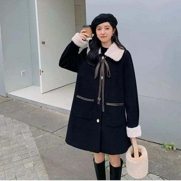 women's wool & blends winter warm fashion ladies woolen overcoat lamb fluff single breasted coat plus size long coats female outerwear, Black
women's wool & blends winter warm fashion ladies woolen overcoat lamb fluff single breasted coat plus size long coats female outerwear, Black