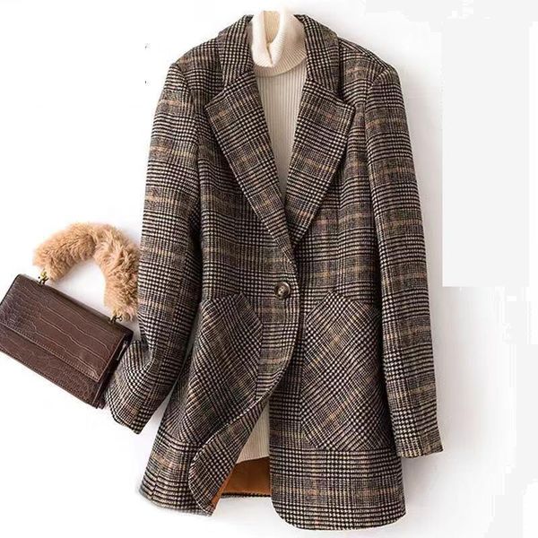 women's suits & blazers vintage plaid blazer jacket women spring autumn korean fashion slim coat plus size single button female office, White;black
women's suits & blazers vintage plaid blazer jacket women spring autumn korean fashion slim coat plus size single button female office, White;black