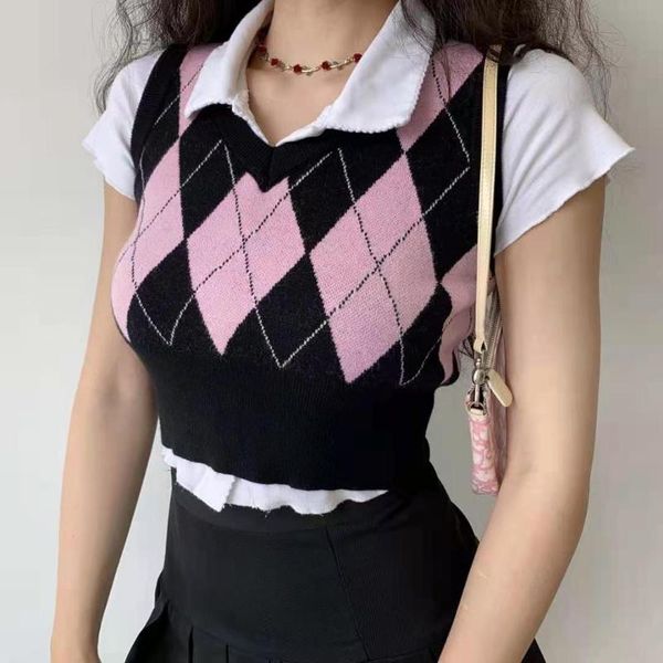 women's tanks & camis vintage y2k crop argyle sweater vest v neck sleeveless tank jumper preppy style plaid knitted pullover autumn win, White
women's tanks & camis vintage y2k crop argyle sweater vest v neck sleeveless tank jumper preppy style plaid knitted pullover autumn win, White