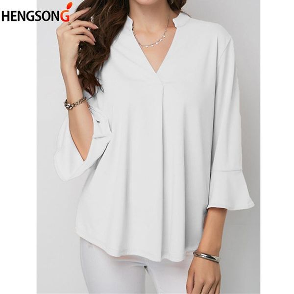 women's blouses & shirts elegant women v neck summer autumn solid loose chiffon blouse ruffle sleeve casual three-quarter office blusas, White
women's blouses & shirts elegant women v neck summer autumn solid loose chiffon blouse ruffle sleeve casual three-quarter office blusas, White