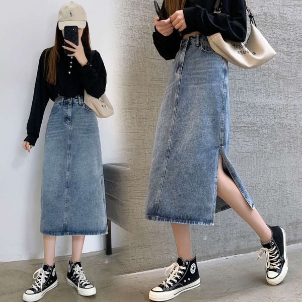 2021denim women's 2021 early spring new high waist light color split a-line shows thin medium length one step skirt, Blue
2021denim women's 2021 early spring new high waist light color split a-line shows thin medium length one step skirt, Blue