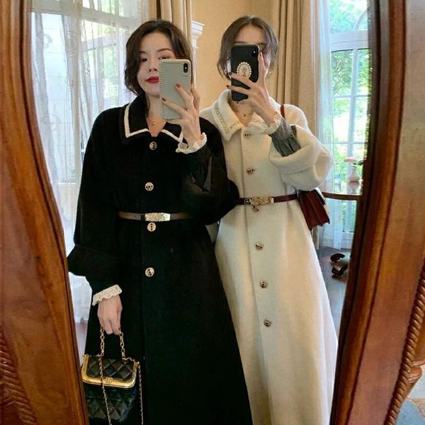 women's wool & blends retro single-breasted woolen cloth 2021 winter warm long-sleeved fashion long coat pure color temperament, Black
women's wool & blends retro single-breasted woolen cloth 2021 winter warm long-sleeved fashion long coat pure color temperament, Black