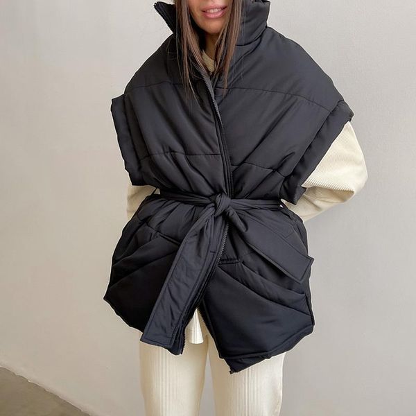 women's vests agong winter stand collar women fashion tie belt solid coats elegant zipper pockets casual female ladies, Black;white
women's vests agong winter stand collar women fashion tie belt solid coats elegant zipper pockets casual female ladies, Black;white